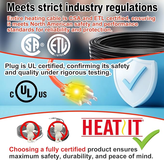 HEATIT Pipe Heat Cables for Freeze Protection - Efficient Heat Trace Cable for Pipes, CSA & ETL Approved, Versatile Application, Reliable Pipe Heater, Energy-Saving HISD 30ft, 7w/ft, 120V