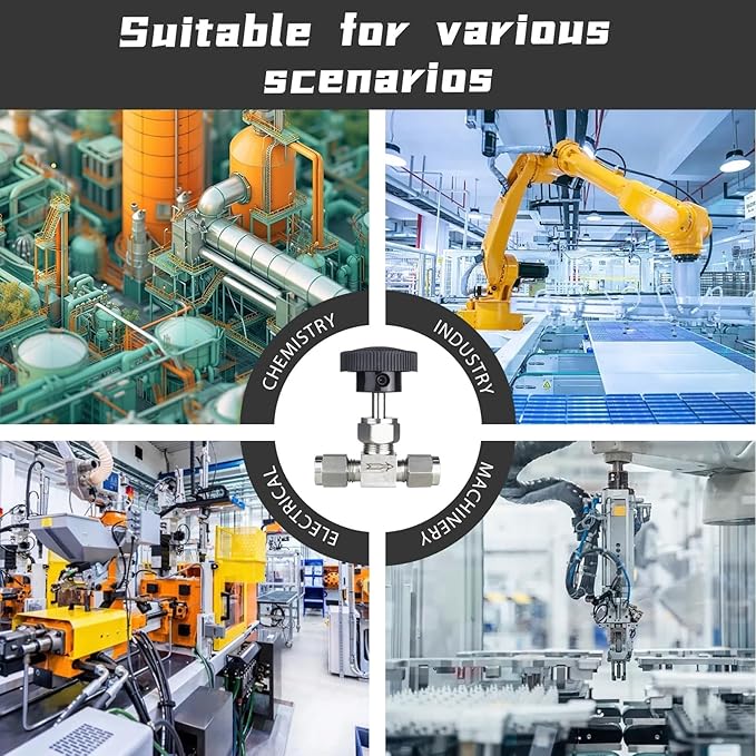 1 Piece3/8NeedleValve，O.D.3/8 Inch，Flow Control Valve,for Connecting0.95cm Stainless SteelTubing, Copper, RigidPlastic Tubing, Used to Control Water, Gas and Oil. Stainless Steel 304.