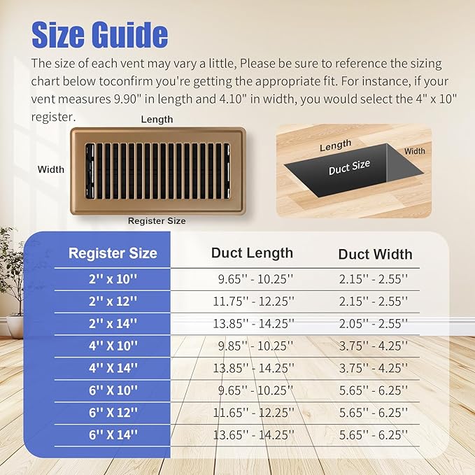 Floor Register 4x10, Adjustable Floor Vent Covers for Home Floor, Wall, Heavy Duty Walkable Steel Floor Vents, Rust-Proof Register Vent Cover, Air Vents 2 Pack Value Set, Brown