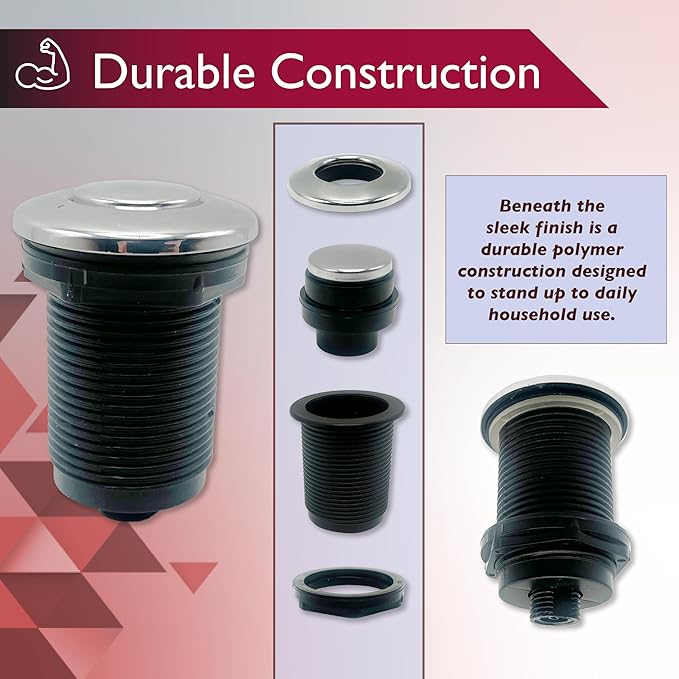 Disposal Air Switch Kit for Garbage Disposal Hands-Free On/Off Control UL Approved Includes 6' Air Tube 1-3/8" Air Button Safe & Convenient for Kitchen No Wiring Needed (Brushed Nickel)