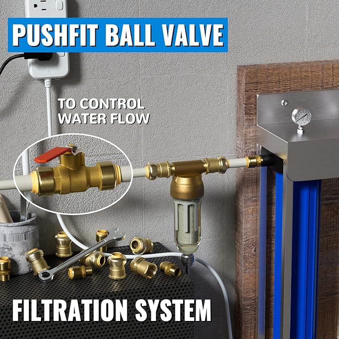 Shut off Ball Valve 1 Inch, SUNGATOR 1 Inch Ball Valve, Push-to-Connect Water Shut off Fittings, No Lead Brass Push Plumbing Fittings for PEX Pipe, Copper, CPVC, Pack of 1