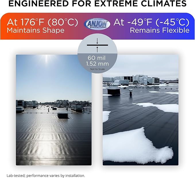ANJON EPDM Roofing Rubber – 10 ft x 50 ft | 60-Mil Commercial Grade Roof Membrane for Flat Roofs, RVs & Waterproofing Projects