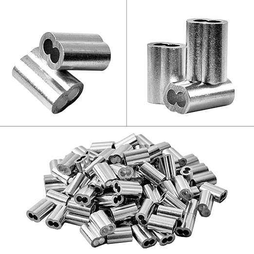 HSTECH 3/32" (2.5mm) 100PCS Aluminum Crimping Loop Sleeve for Wire Rope, Cable Ferrule