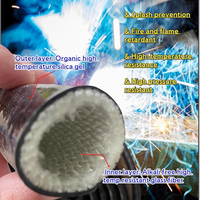 2"(51mm) ID Heat Shielded Fire Thermo Armor Fire Sleeve Silicone Coated Fiberglass for Automotive Hose Cable Lines & Electrical Wiring Black, 3feet
