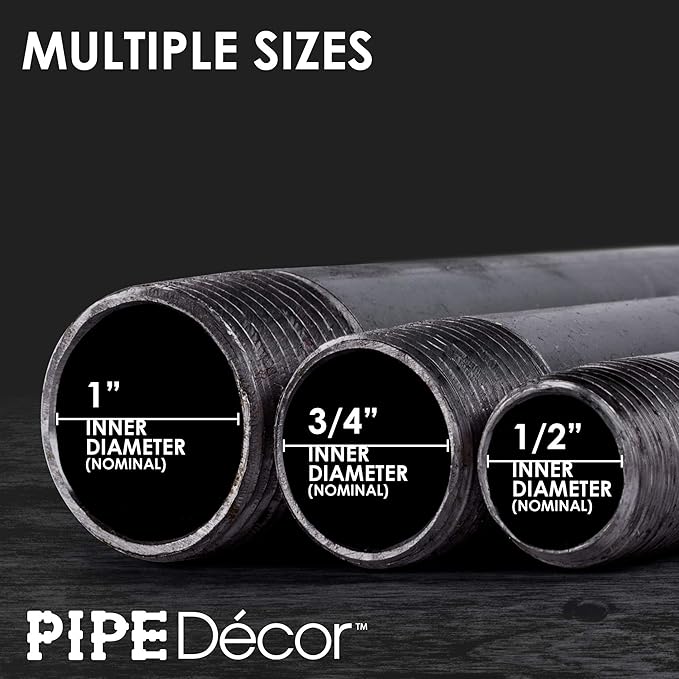 PIPE DECOR 1" x 3" Black Steel Plumbing Pipe, 6-Pack, Pre Cut Connector, Industrial Steel Grey Fits Standard One Inch Threaded Black Malleable Iron Fittings, Build Vintage DIY Furniture