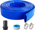 2" (Flat 3.4’’ width) x 100 FT Pool Backwash Hose Kit with Male NPT Adapter, Blue Reinforced Pool Drain Discharge Hose for Swimming Pool Filter Pump,with 2 Clamp and Thread Seal Tape