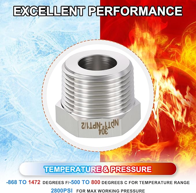1 Pack 304 Stainless Steel Male to FeMale Adapter, 1" Male NPT x 1/2" FeMale NPT Hex Bushing Reducer for Industrial, Automotive, Fluid Transfer, Home Gardening, Water Treatment