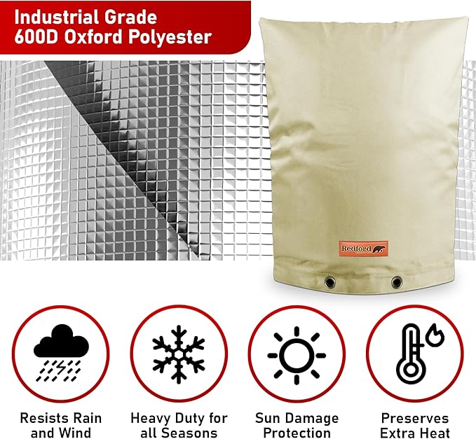 Redford Supply Co. Cold Snap (5°F) Backflow Preventer Insulation Cover, 24"W x 36"H, Pipe Insulation, Water Sprinkler Covers for Outside, Sprinkler Backflow Cover for Winter, Well Pump Bag (Beige)