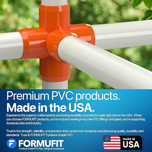 FORMUFIT 3/4" 5-Way Cross Furniture Grade PVC Fitting in Orange, Made in USA, UV-Resistant, Impact-Proof, 1.050” Actual Socket Diameter (Pack of 8) - F0345WC-OR-8