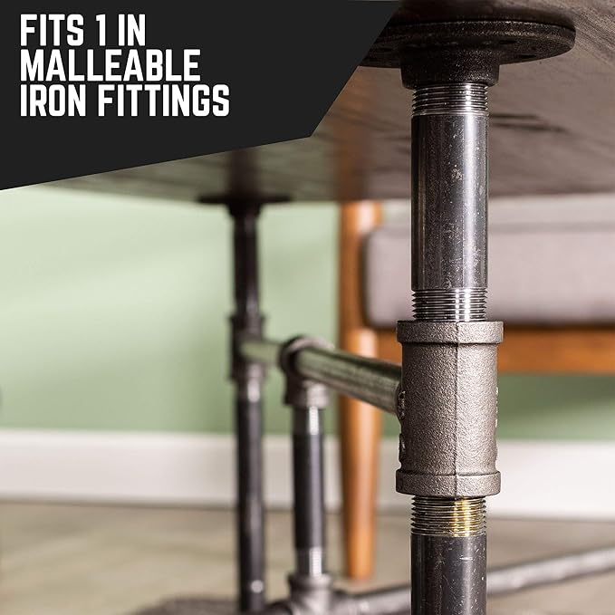PIPE DECOR 1" x 14" Black Steel Plumbing Pipe, 4-Pack, Pre Cut Connector, Industrial Steel Grey Fits Standard One Inch Threaded Black Malleable Iron Fittings, Build Vintage DIY Furniture