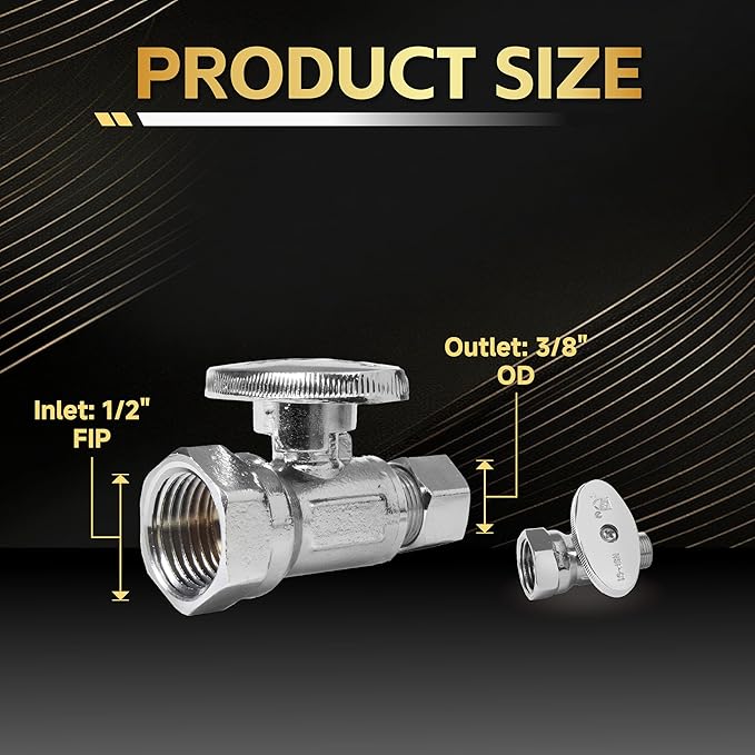 40-Pack Foskan 1/4 Turn Straight Shut off Valve,Straight Stop Valve 3/8" OD x 1/2" FIP,Chrome Plated Brass
