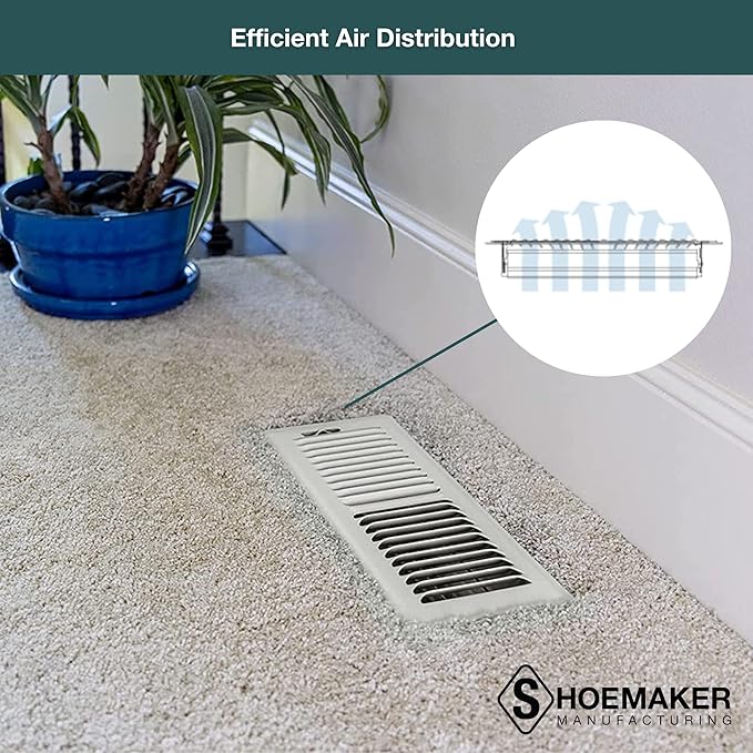 Shoemaker 4x14 Floor Register – Warm White Heavy Duty Metal Floor Vent Cover for Home Floors - Premium Forced Air Vent Covers