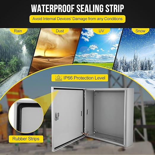 Outdoor Electrical Box, 24x24x8 Steel Junction Box, NEMA 4X Electrical Enclosure Box IP66 Waterproof & Dustproof, Universal Electrical Project Box with Lock & Mounting Plate