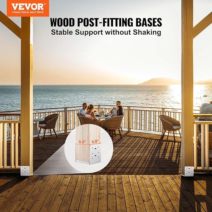 VEVOR 6"x 6" Post Base, 10Pcs Stainless Steel Adjustable Post Anchor Bracket(Internal 5.9 x 5.5"), Adjustable Post Base for Pavilion Deck Porch Handrail Railing Support Decorative Anchor Plate
