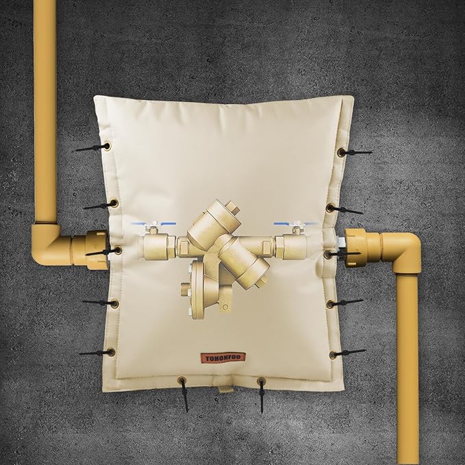3-Way Opening Backflow Preventer Pipe Insulation Cover (5°F) - Irrigation Sprinkler Valve Cover - Water Well Pump Cover - Sturdy 5 Layers for Winter Freeze Protection (90" W x 60" H, Beige