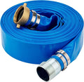 DAVCO 1.25" ID x 100 ft Pool Backwash Hose, Heavy Duty Reinforced Blue PVC Lay Flat Water Discharge Pump Hoses For Swimming Drain Pools and Clean Filters, with Brass NPT Pin Lug and KC Nipple Fittings
