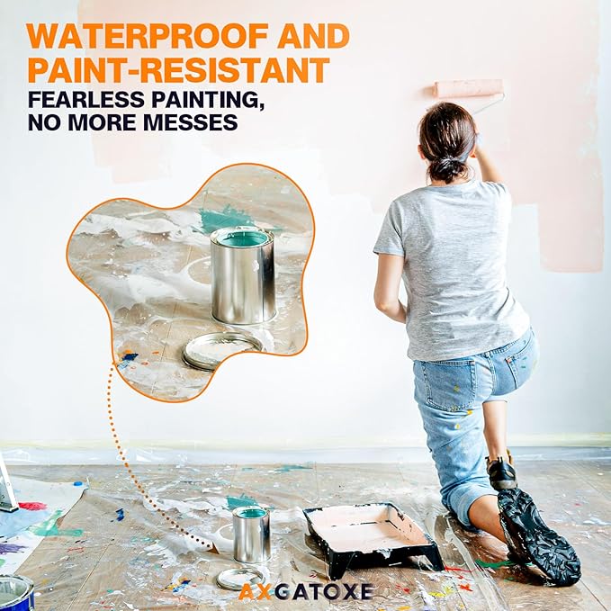 12 x 9 Ft Plastic Drop Cloths (10-Pack) - Disposable Painter's Sheeting & Tarps for Painting, Waterproof Furniture/Couch/Floor Protection