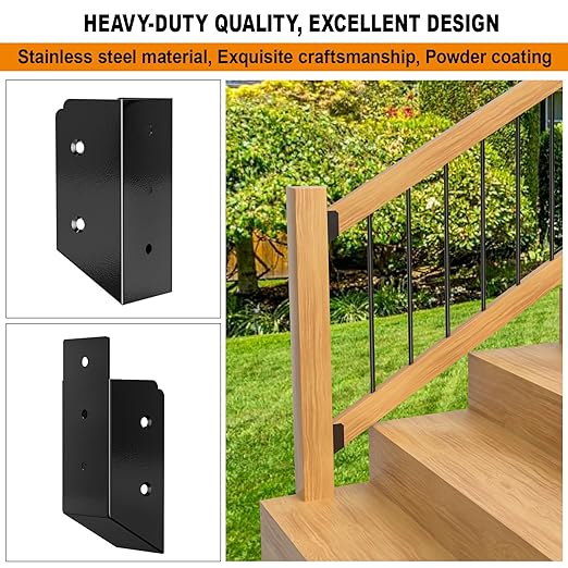 30° Stair Angle Stainless Steel Deck Railing Brackets Connectors for 2"x4" (Actual 1.5"x3.5") Railing Wood Post Stair Fence Railing Connectors with Coated Wood Screws,(4 Pair/Black)