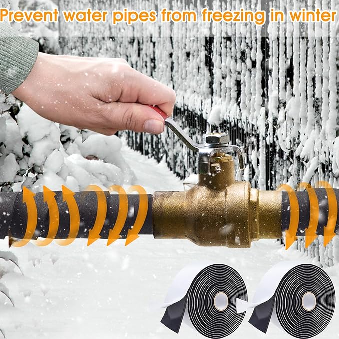 2 Inch * 13Ft Pipe Insulation Tape - 2Packs, Weather Resistant Water Wrap Tape, Outdoor Water Pipe Insulation Wrap, Foam Pipe Wrap Insulation for Water Pipes (Black)
