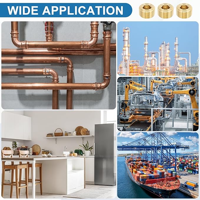PATIKIL 3/8" NPT Male Pipe Plug Fitting, 5Pcs Brass Hex Counter Sunk Plug Brass Male Connector Socket for Closing the End of Pipe Industrial Machinery Fittings