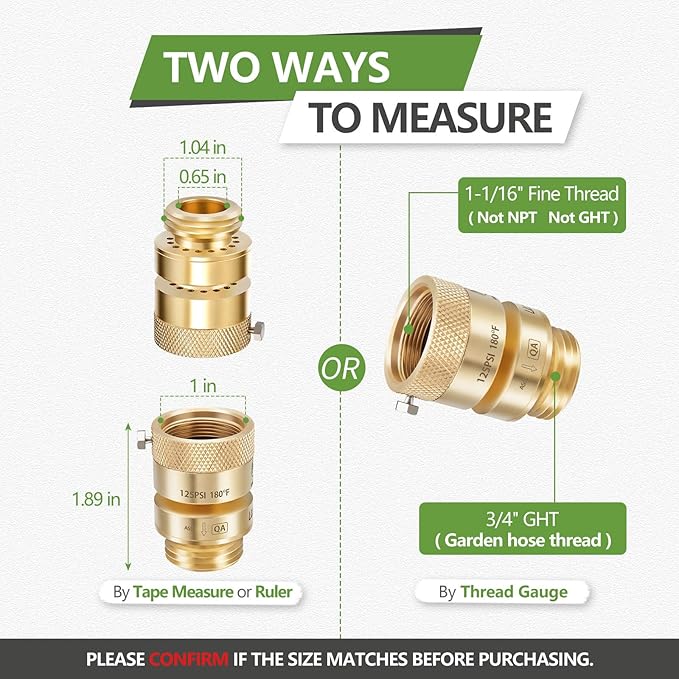 2 Pack 1-1/16" Fine Thread (Female) Lead-Free Self-Draining Vacuum Breaker, PK 1390 Replacement Hose Bib Backflow Preventer with washers and Sealing Tape for Garden & indoor Spigot