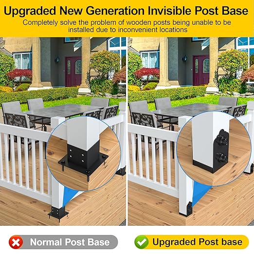 4x4 Post Base, 4Pcs Stainless Steel Adjustable Post Anchor Bracket (Internal 3.5 x 3.5), Adjustable Post Base for Pavilion Deck Porch Handrail Railing Support Decorative Anchor Plate