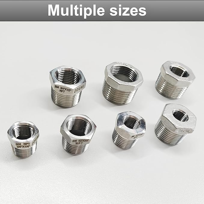 2 Pcs 304 Stainless Steel Reducer Hex Bushing, 1/2" Male NPT to 1/4" Female NPT（ 1/2"MNPT - 1/4"FNPT） Pipe Fitting Hex Bushing, Heavy Duty Pipe Fitting Reducer Adapter (1/2" - 1/4",2pcs)
