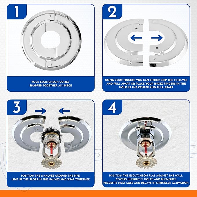 Retrofit Fire Sprinkler Escutcheon Cover Plate 1/2" IPS - Beveled 2 Piece Stainless Round Split Flange for Easily Covering Gaps Between Fire Sprinkler Pipe and Ceiling or Wall - 1 PK