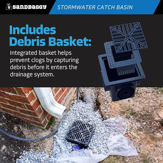 Sandbaggy 12" x 12" Stormwater Catch Basin - 4 Outlets - UV Treated with Debris Basket - Residential, Yard, Lawn, French Drains (12" x 12", 15, Count)