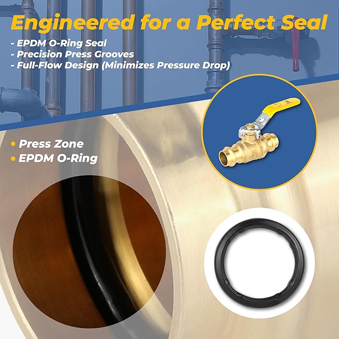3/4-Inch Copper Press X Press Ball Valve for Copper Tubing,Brass Full Port Water Stop Shut Off Ball Valve,1/4 Turn with EPDM O-ring(Pack of 50)(VALVE243-50Pack)