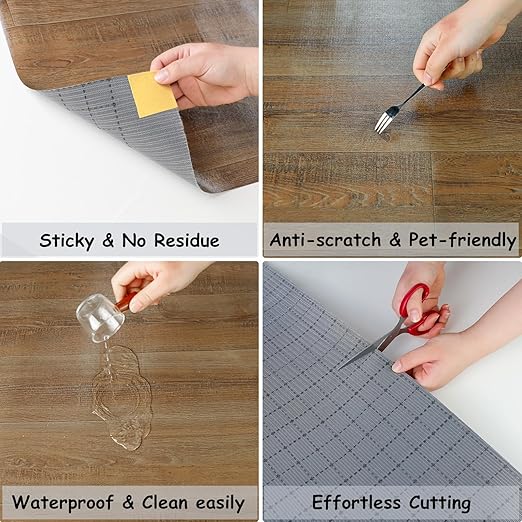 Freshtour Vinyl Flooring Roll, Versatile Removable PET Leather-Like Floor Covering, Waterproof & Durable, Easy Tape Installation, Cost-Effective for Any Room, Nature Oak/ 53.82 Sq.ft (39.3" x 197")