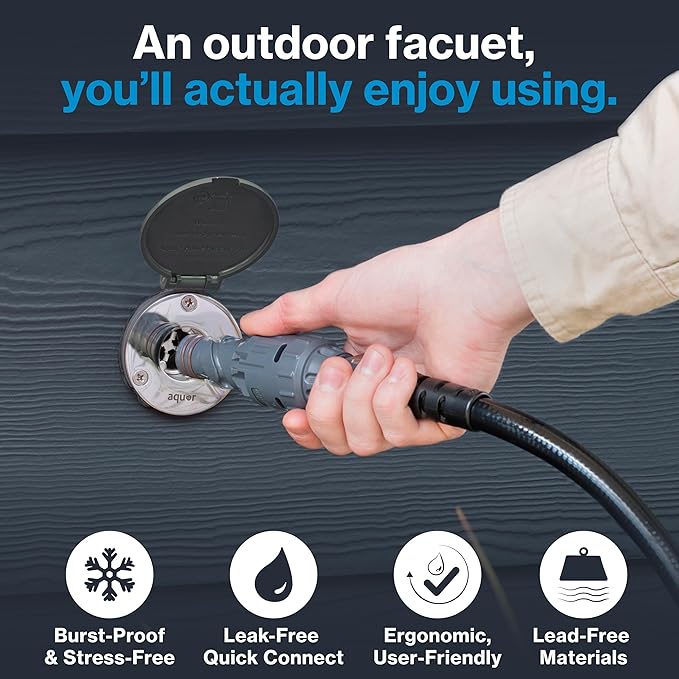 Aquor House Hydrant V1+ Frost Free Outdoor Faucet, Anti Siphon Valve with Quick Connect, Frost Proof Flush Wall Hose Bib, 8 inch Stem, 9-3/4 inch Install Depth, Slate Gray