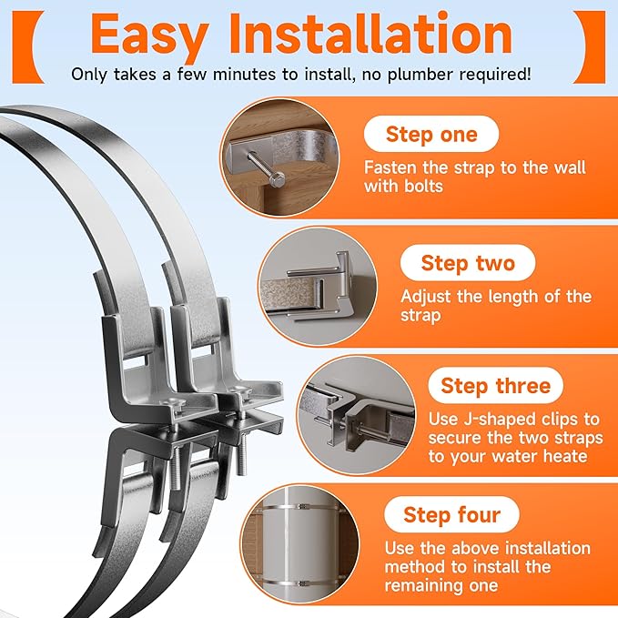 4 Sets Universal Water Heater Earthquake Strap Kit, Expansion Tank Mounting Bracket, Water Heater Stand for up to 80gallon Water Tank with Install Accessory- Stainless Steel Straps