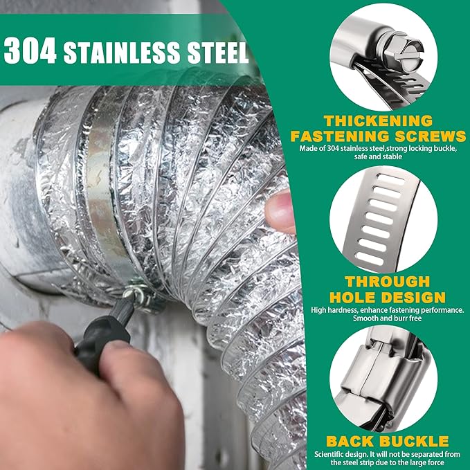 10Pack 12inch Hose Clamp,Stainless Steel Large Hose Clamps Adjustable from 11-1/2"-12-1/4"/290-310mm,Metal Worm Drive Gear Duct Clamp for Air Ducting,Dryer Vent Hose,Fuel Line,Plumbing,Automotive