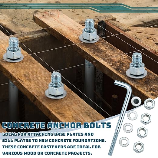 10 Pcs J Bolt Galvanized Anchor Bolts Galvanized Concrete Fastener Concrete Cement Post Anchor with Nuts and Washers for Foundation Wall Hardware Brick Projects, Gray(5/8-11 x 10)