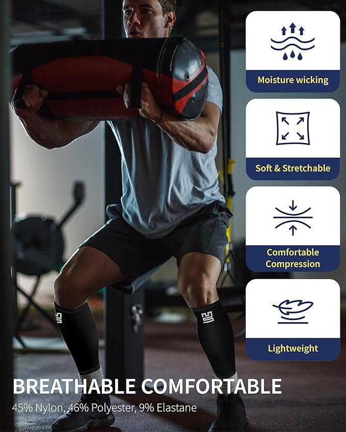 Calf Compression Sleeves - Leg Sleeves for Men and Women - Shin Splint Relief Support Brace Running Flights