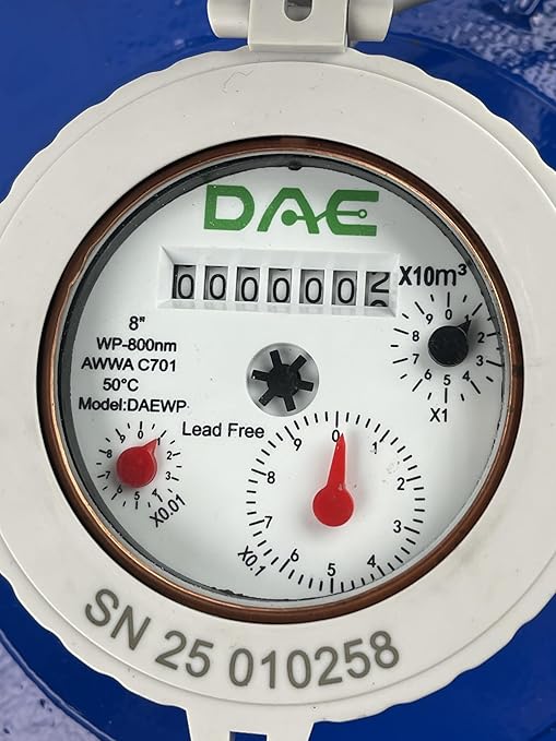 DAE WP-800nm 8" Lead Free Woltmann Helix Water Meter, Pulse Output, Cubic Meter