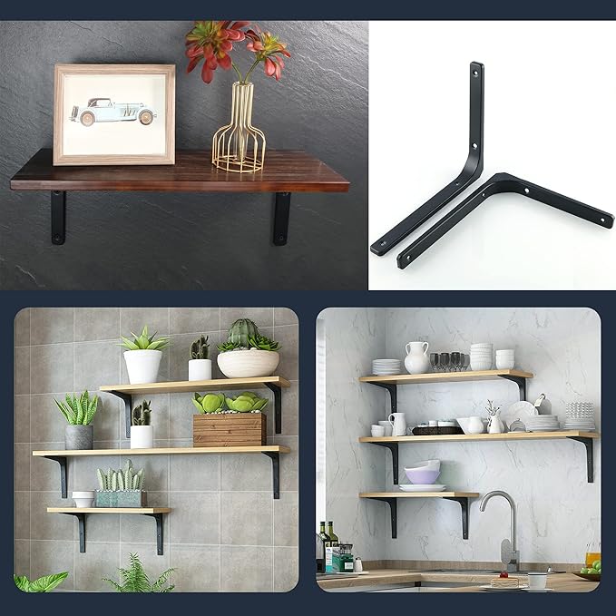 SAYAYO Black Shelf Bracket, 12 Inch L Shape Wall Bracket Heavy Duty Metal Bracket Hanging Angle Brackets Shelf Support, 2 PCS