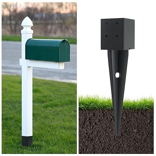 3 Pcs 4x4 Fence Post Anchor Ground Spike (Inner Size 3.6"x3.6") Black Powder Coated–Mailbox Post Anchors 16", for Deck,Fence,Railing,Mailbox..