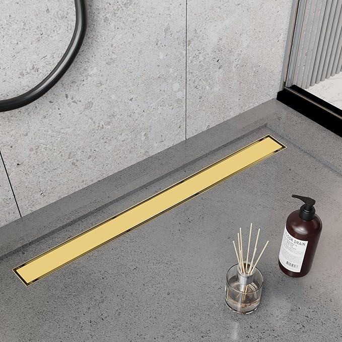 36 Inch Linear Shower Drain Gold Floor Drain with Removable SUS304 Stainless Steel CUPC Certificate and 2-in-1 Tile Insert Grate Cover