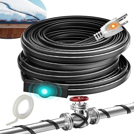 6FT Heat Tape for Water Pipes Electric Heat Tape for Water Pipe Freeze Protection, Heat Cable for Water Pipes Self-Regulating Heating Cable for Metal and Plastic Pipes, 8W/FT, 120V