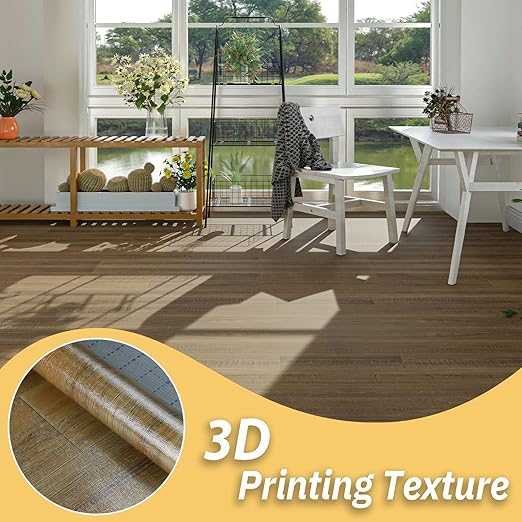 Freshtour Vinyl Flooring Roll, Versatile Removable PET Leather-Like Floor Covering, Waterproof & Durable, Easy Tape Installation, Cost-Effective for Any Room, Nature Oak/ 53.82 Sq.ft (39.3" x 197")