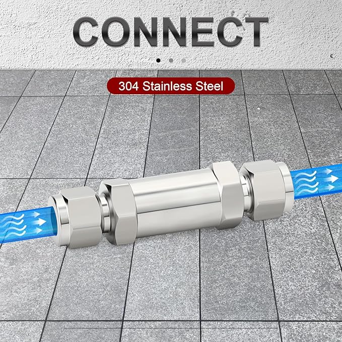 TAISHER 1PCS 304 Stainless Steel 3/8" Tube OD Check Valve,Backflow Prevention,One Way Non-Return Check Valves