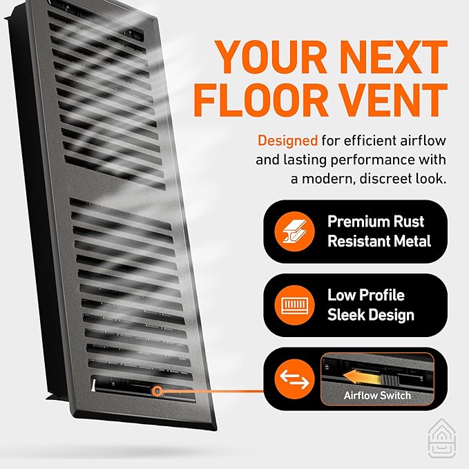 4X10 Floor Vent Covers Floor Register with Mesh Cover Trap, Heat and Air, Walkable Metal Floor Register for HVAC Duct, Contemporary, Dark Grey
