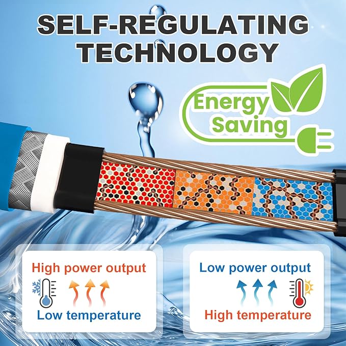 MAXKOSKO 15 Ft. 120 V Heating Cable for Pipe Freeze Protection, Self-Regulating Heat Tape for Water Pipes for Metal and Plastic Pipes, Energy-Saving Heat Trace Cable Keeps Water Flowing at -40 °F