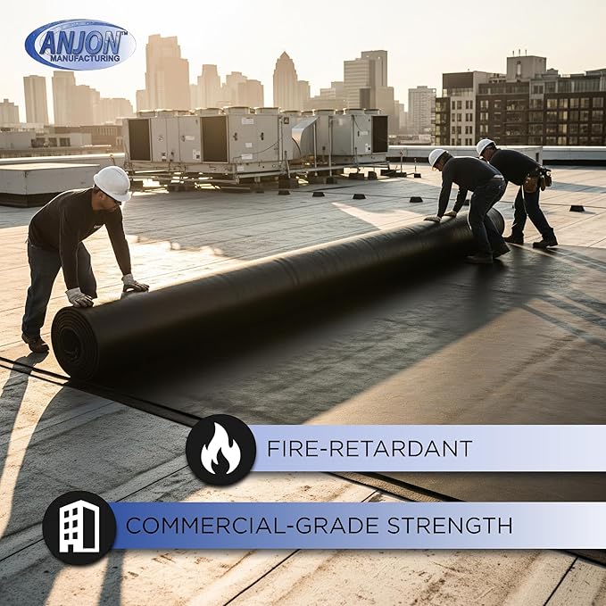 ANJON EPDM Roofing Rubber – 15 ft x 35 ft | 60-Mil Commercial Grade Roof Membrane for Flat Roofs, RVs & Waterproofing Projects