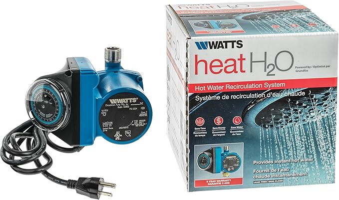 Watts Heat H2O Hot Water Recirculation System w/Programmable Timer, Instant Hot Water, 3 Year Warranty, Pump, 2 Adapters, Sensor Valve, Mounting Screws, 2 Supply Lines, Easy DIY Install (0955805)