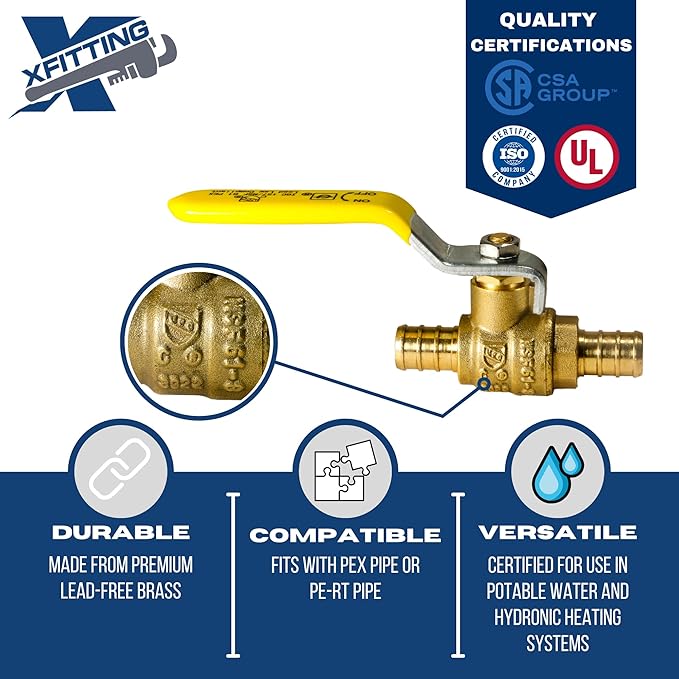XFITTING 100 Pieces 1/2" Pex Ball Valve, 23-3-1=100X (100 Packs)