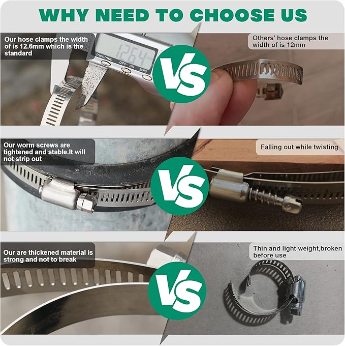 10Pack 12inch Hose Clamp,Stainless Steel Large Hose Clamps Adjustable from 11-1/2"-12-1/4"/290-310mm,Metal Worm Drive Gear Duct Clamp for Air Ducting,Dryer Vent Hose,Fuel Line,Plumbing,Automotive