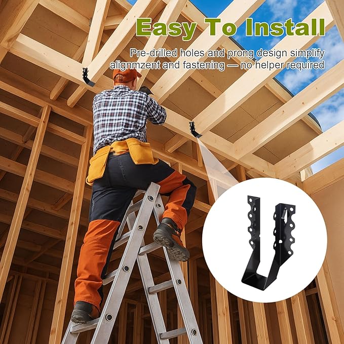 50 Pcs 2x8 Joist Hangers, 20 Gauge Face Mount Rafter Brackets for Wood, Hurricane Ties for Deck, Floor, Ceiling & Roof Framing
